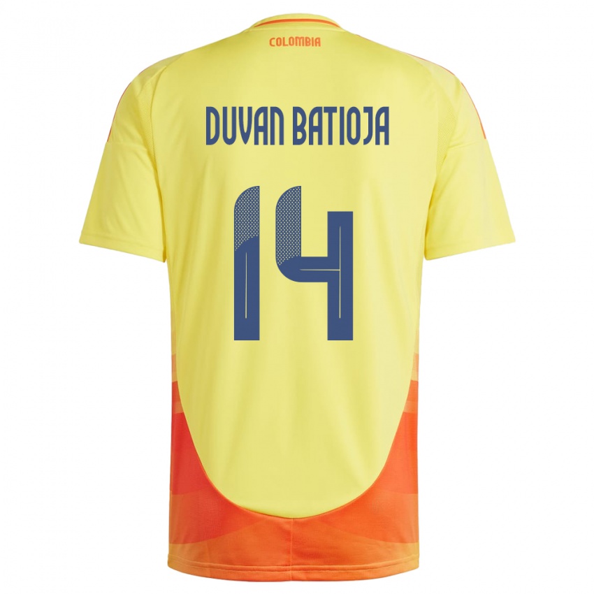 Hombre Camiseta Colombia Andy Duván Batioja #14 Amarillo 1ª Equipación 24-26 La Camisa Perú