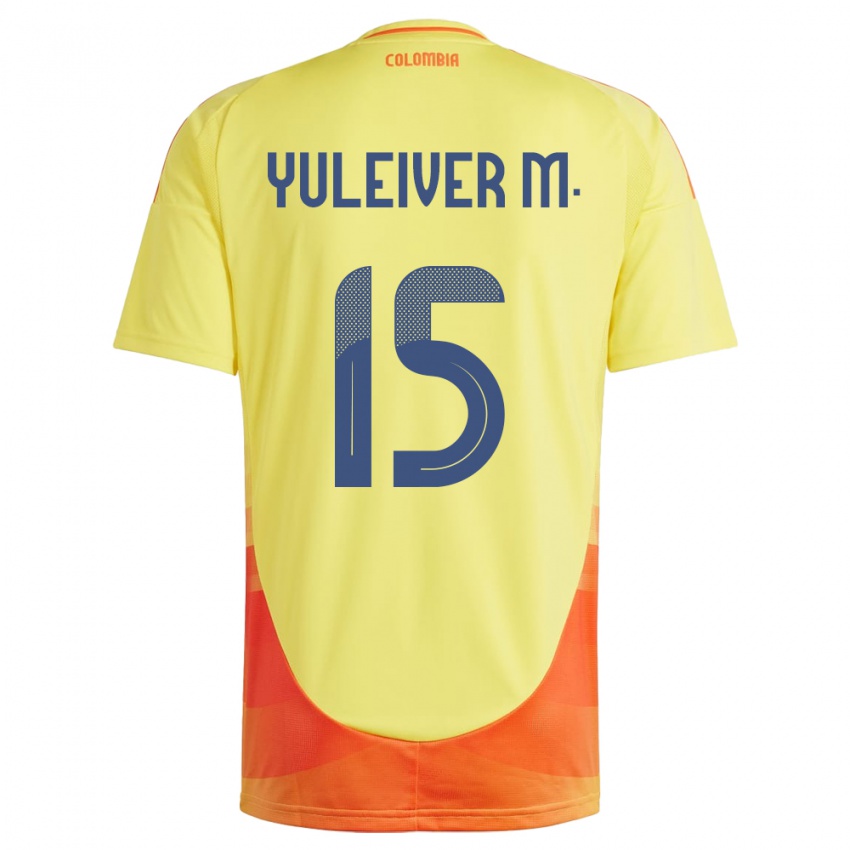 Hombre Camiseta Colombia Yuleiver Mosquera #15 Amarillo 1ª Equipación 24-26 La Camisa Perú