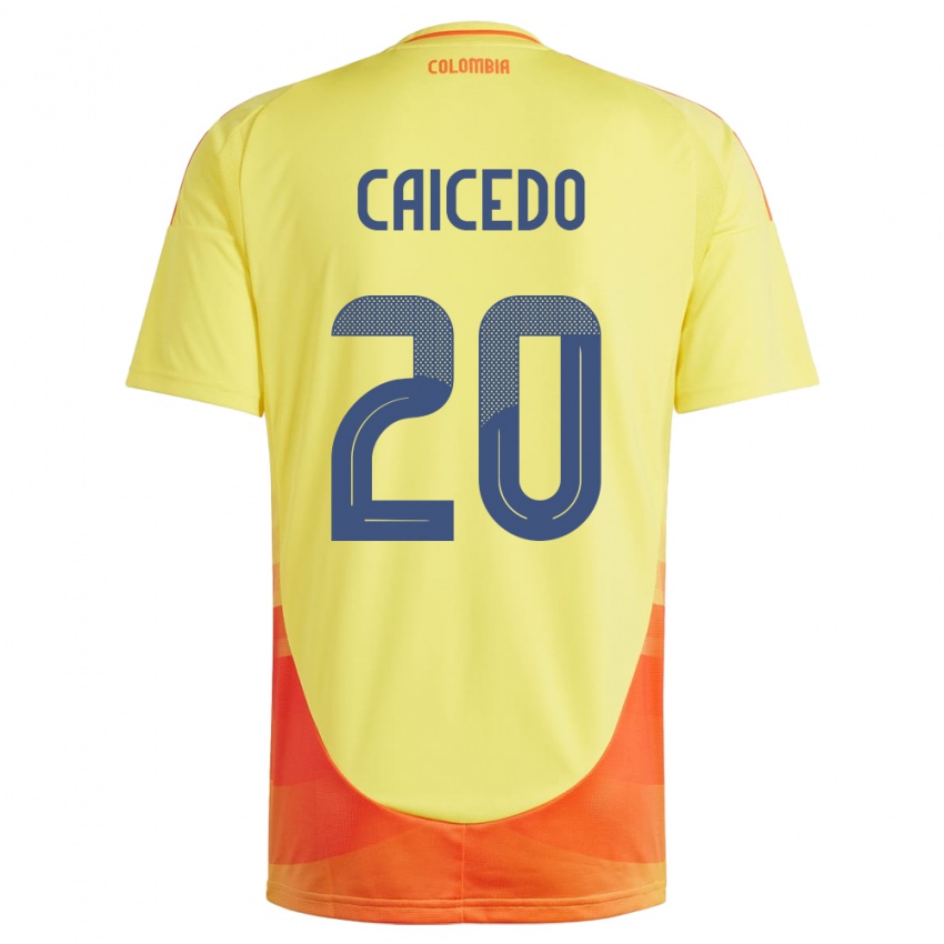 Hombre Camiseta Colombia Brayan Caicedo #20 Amarillo 1ª Equipación 24-26 La Camisa Perú