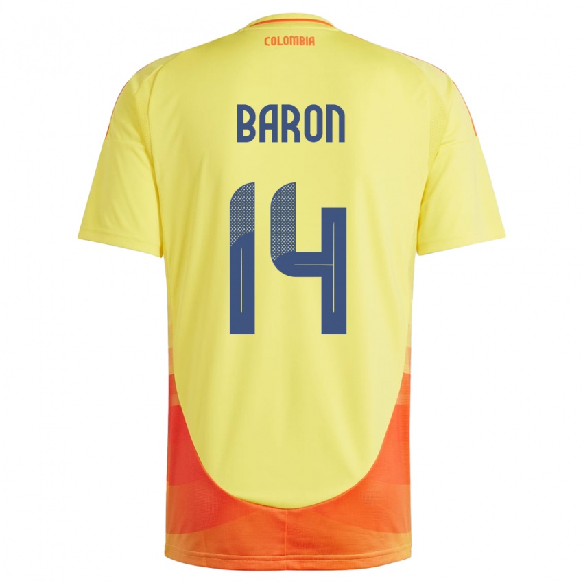 Hombre Camiseta Colombia Ángela Barón #14 Amarillo 1ª Equipación 24-26 La Camisa Perú