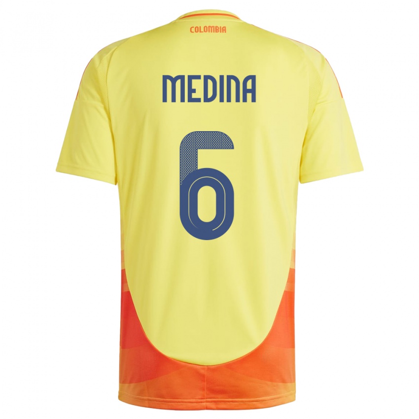 Hombre Camiseta Colombia Paula Medina #6 Amarillo 1ª Equipación 24-26 La Camisa Perú