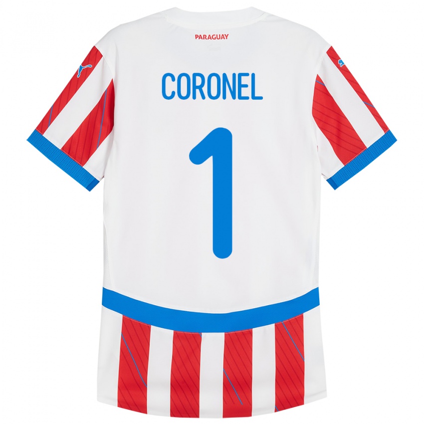 Hombre Camiseta Paraguay Carlos Coronel #1 Blanco Rojo 1ª Equipación 24-26 La Camisa Perú