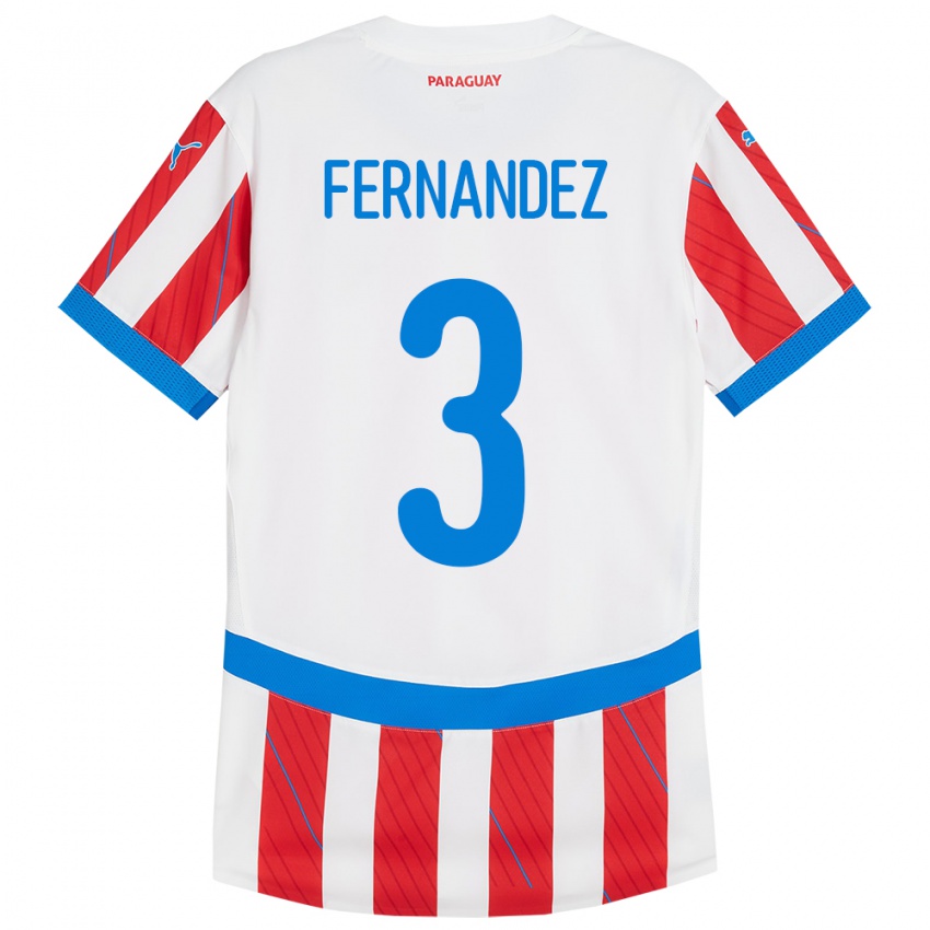 Hombre Camiseta Paraguay Roberto Fernández #3 Blanco Rojo 1ª Equipación 24-26 La Camisa Perú