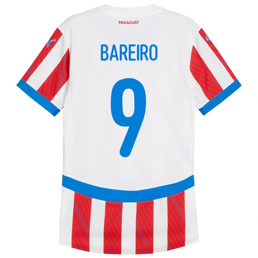 Hombre Camiseta Paraguay Adam Bareiro #9 Blanco Rojo 1ª Equipación 24-26 La Camisa Perú