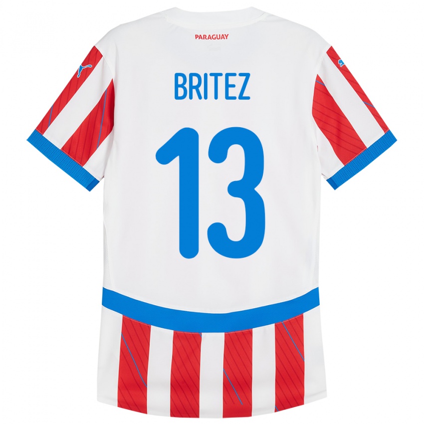 Hombre Camiseta Paraguay Abel Brítez #13 Blanco Rojo 1ª Equipación 24-26 La Camisa Perú