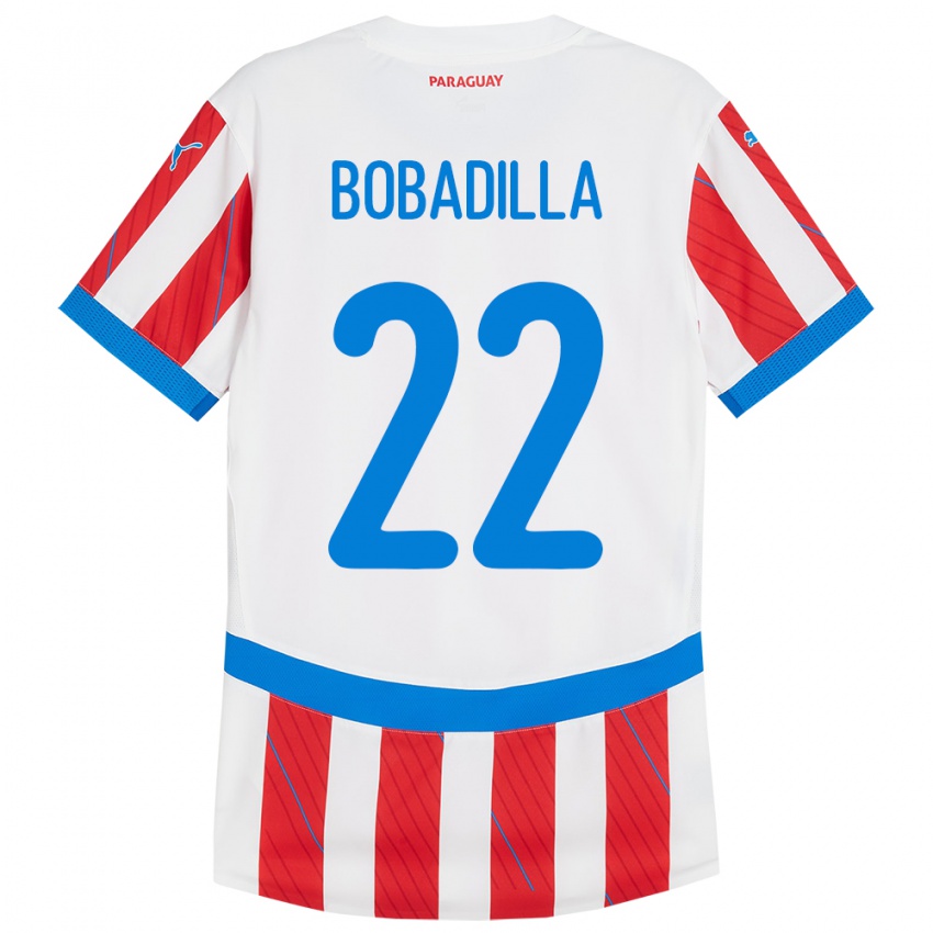 Hombre Camiseta Paraguay Dylan Bobadilla #22 Blanco Rojo 1ª Equipación 24-26 La Camisa Perú