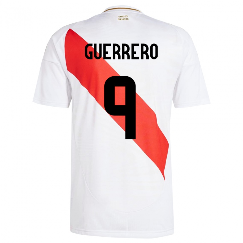 Hombre Camiseta Perú Paolo Guerrero #9 Blanco 1ª Equipación 24-26 La Camisa Perú