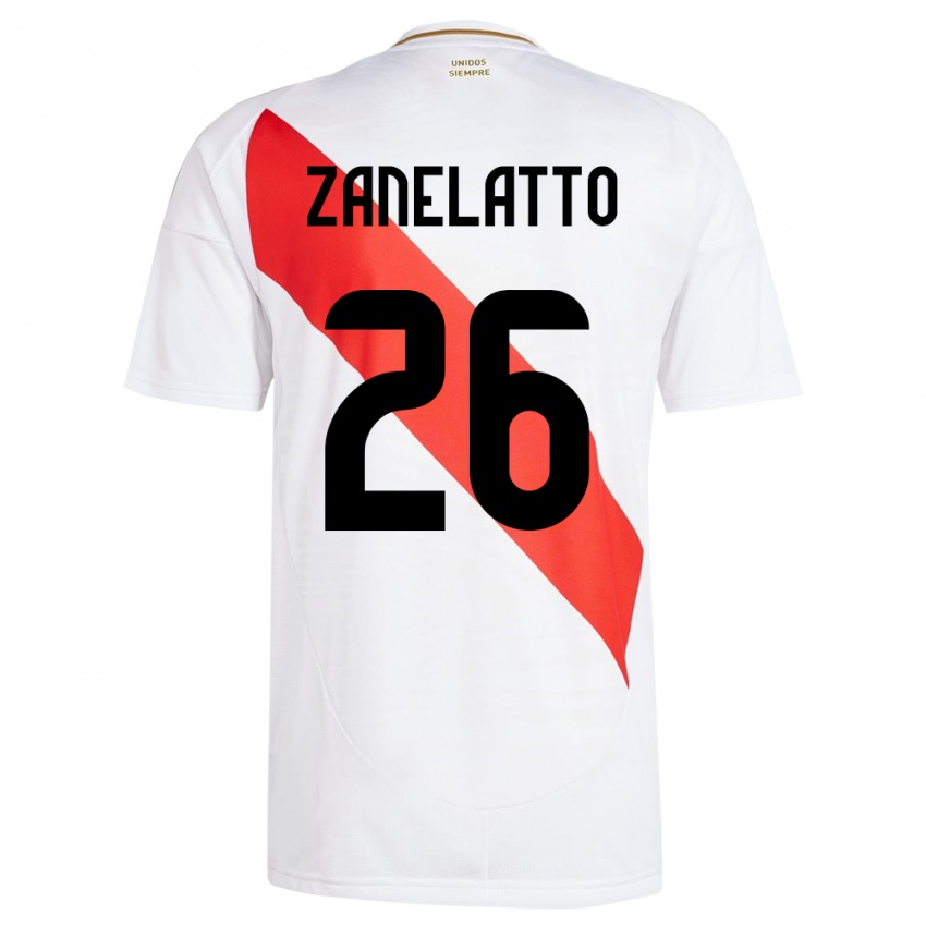 Hombre Camiseta Perú Franco Zanelatto #26 Blanco 1ª Equipación 24-26 La Camisa Perú