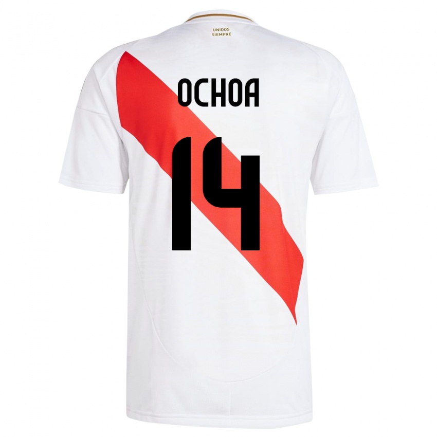 Hombre Camiseta Perú Victoria Ochoa #14 Blanco 1ª Equipación 24-26 La Camisa Perú