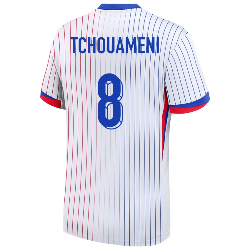 Hombre Camiseta Francia Aurelien Tchouameni #8 Blanco 2ª Equipación 24-26 La Camisa Perú