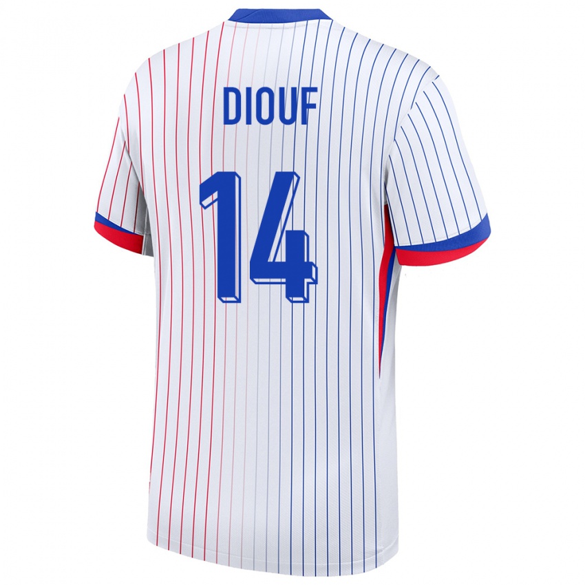 Hombre Camiseta Francia Andy Diouf #14 Blanco 2ª Equipación 24-26 La Camisa Perú