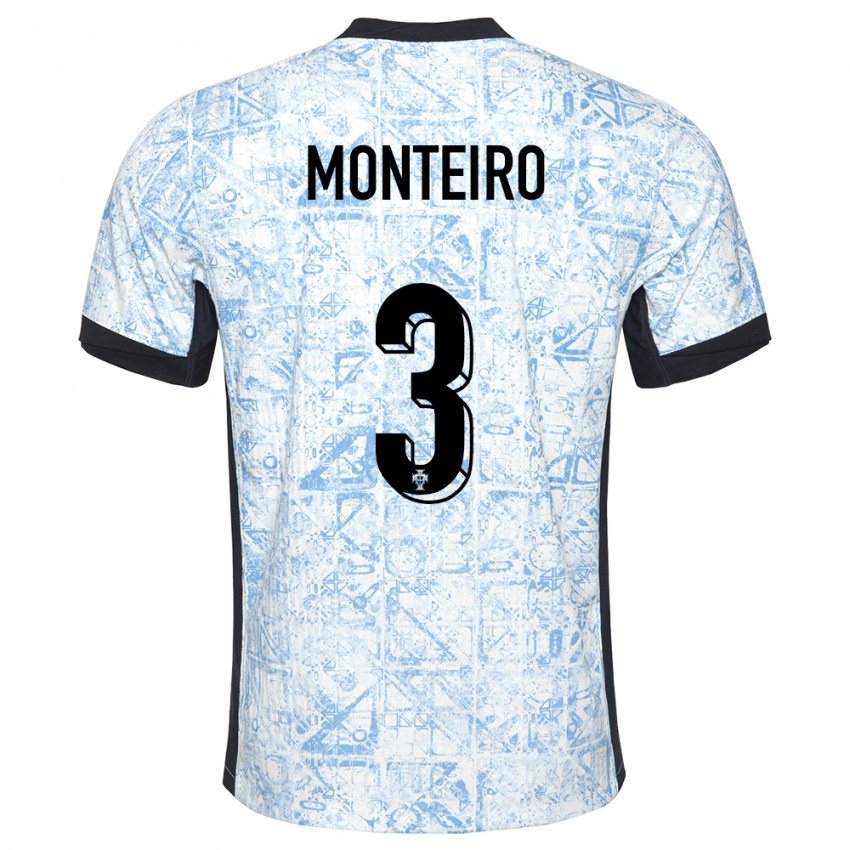 Hombre Camiseta Portugal Diogo Monteiro #3 Crema Azul 2ª Equipación 24-26 La Camisa Perú