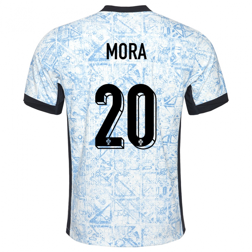 Hombre Camiseta Portugal Rodrigo Mora #20 Crema Azul 2ª Equipación 24-26 La Camisa Perú