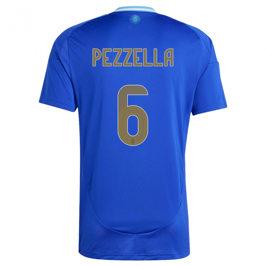 Hombre Camiseta Argentina German Pezzella #6 Azul 2ª Equipación 24-26 La Camisa Perú