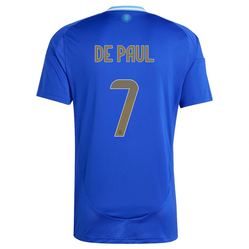 Hombre Camiseta Argentina Rodrigo De Paul #7 Azul 2ª Equipación 24-26 La Camisa Perú