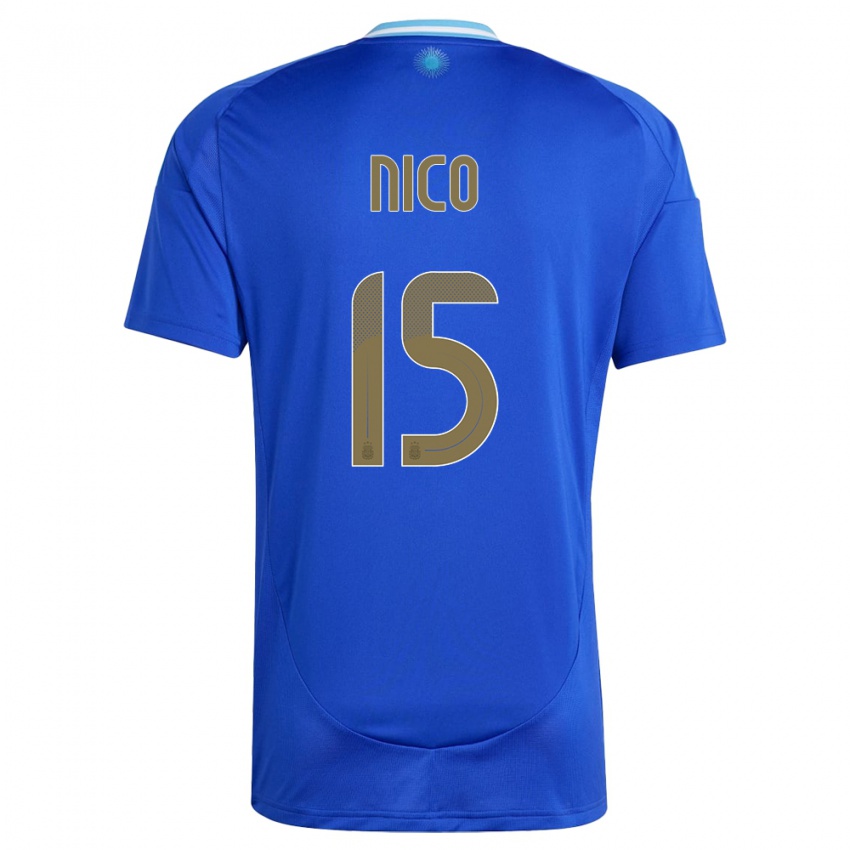 Hombre Camiseta Argentina Nico #15 Azul 2ª Equipación 24-26 La Camisa Perú