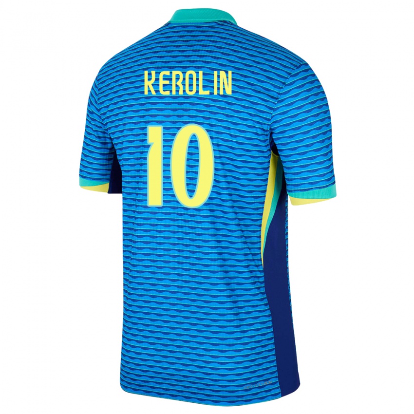 Hombre Camiseta Brasil Kerolin Nicoli #10 Azul 2ª Equipación 24-26 La Camisa Perú