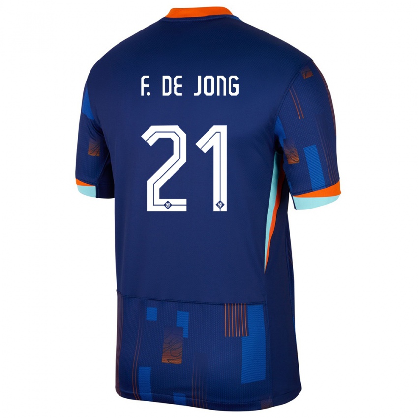 Hombre Camiseta Países Bajos Frenkie De Jong #21 Azul 2ª Equipación 24-26 La Camisa Perú