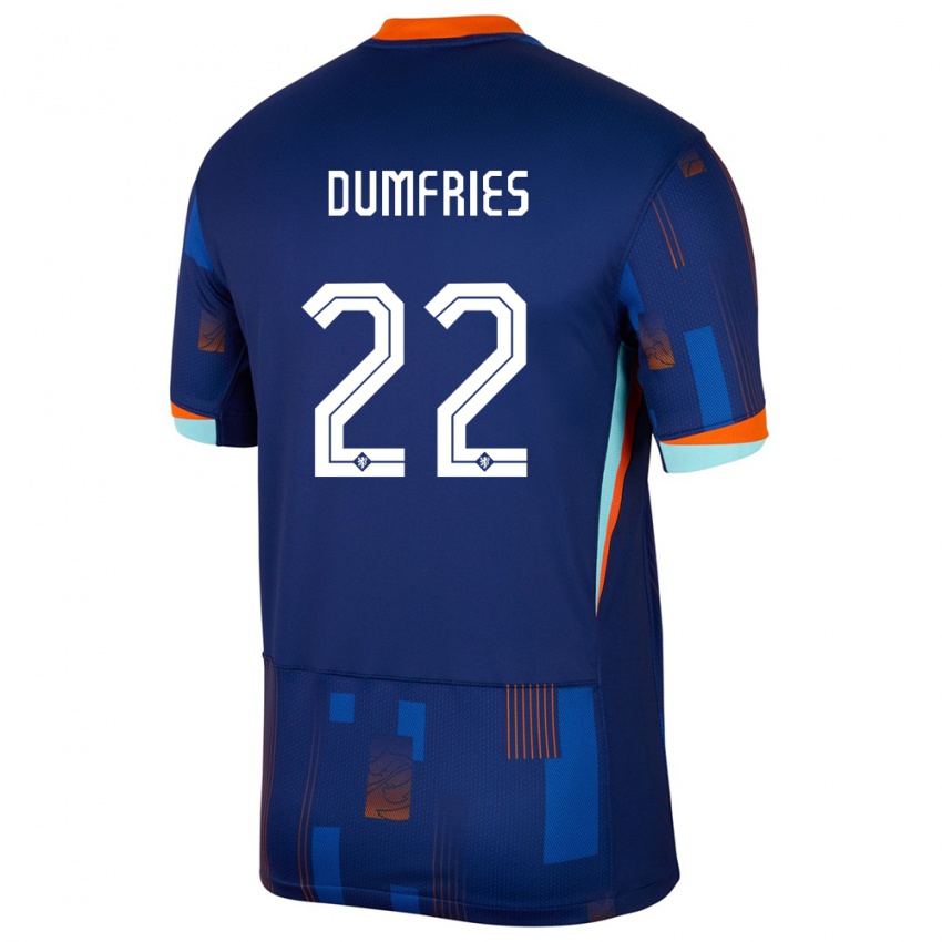 Hombre Camiseta Países Bajos Denzel Dumfries #22 Azul 2ª Equipación 24-26 La Camisa Perú