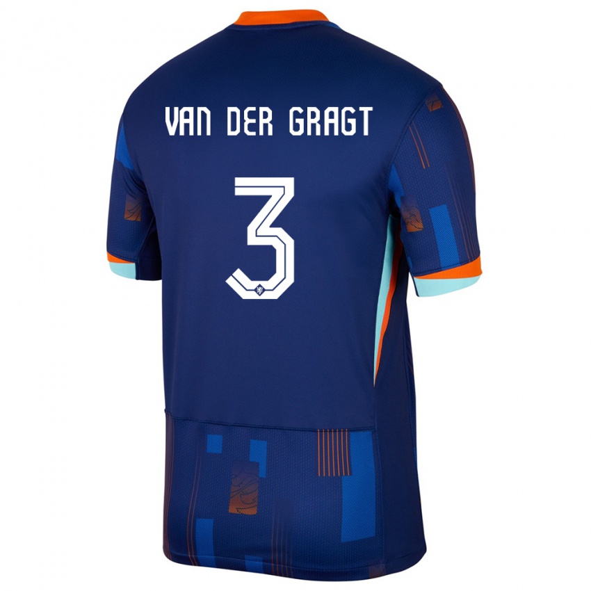 Hombre Camiseta Países Bajos Stefanie Van Der Gragt #3 Azul 2ª Equipación 24-26 La Camisa Perú