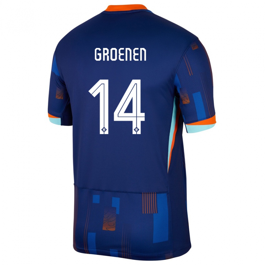 Hombre Camiseta Países Bajos Jackie Groenen #14 Azul 2ª Equipación 24-26 La Camisa Perú
