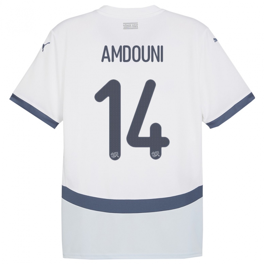Hombre Camiseta Suiza Mohamed Zeki Amdouni #14 Blanco 2ª Equipación 24-26 La Camisa Perú