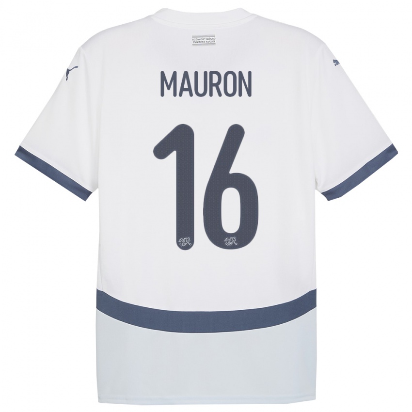 Hombre Camiseta Suiza Sandrine Mauron #16 Blanco 2ª Equipación 24-26 La Camisa Perú