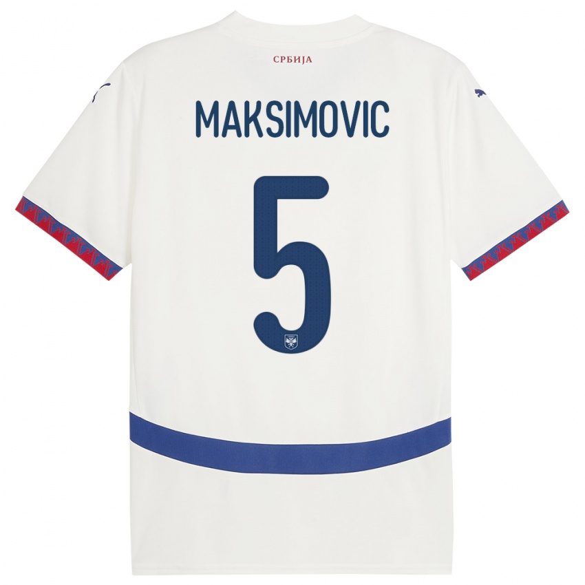 Hombre Camiseta Serbia Nemanja Maksimovic #5 Blanco 2ª Equipación 24-26 La Camisa Perú