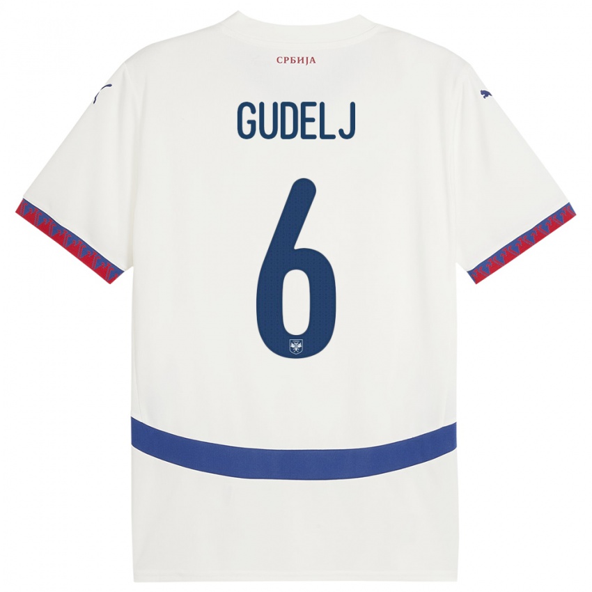 Hombre Camiseta Serbia Nemanja Gudelj #6 Blanco 2ª Equipación 24-26 La Camisa Perú