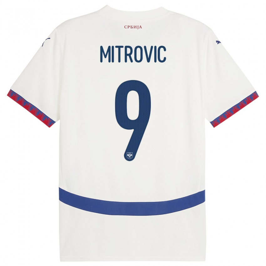 Hombre Camiseta Serbia Aleksandar Mitrovic #9 Blanco 2ª Equipación 24-26 La Camisa Perú