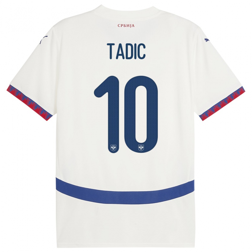 Hombre Camiseta Serbia Dusan Tadic #10 Blanco 2ª Equipación 24-26 La Camisa Perú