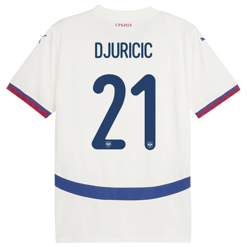 Hombre Camiseta Serbia Filip Djuricic #21 Blanco 2ª Equipación 24-26 La Camisa Perú