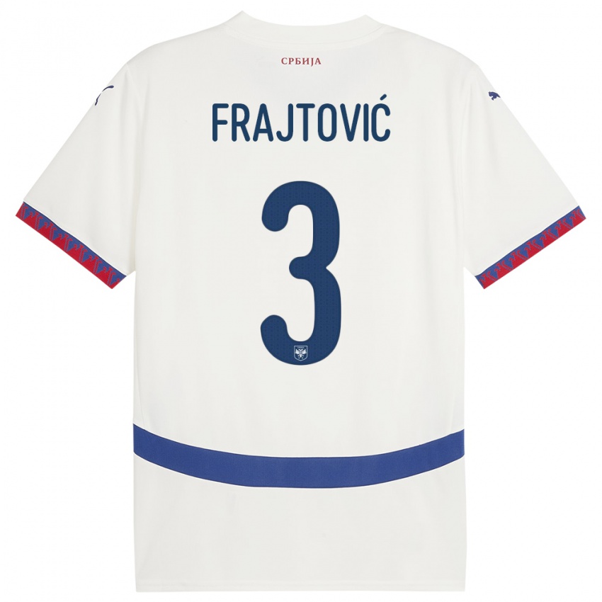 Hombre Camiseta Serbia Andela Frajtovic #3 Blanco 2ª Equipación 24-26 La Camisa Perú