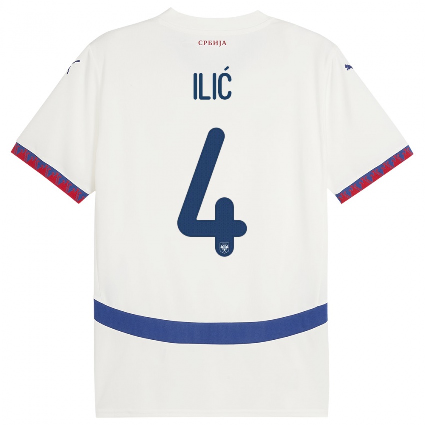 Hombre Camiseta Serbia Marija Ilic #4 Blanco 2ª Equipación 24-26 La Camisa Perú