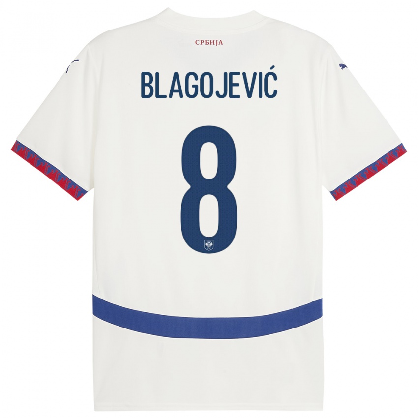 Hombre Camiseta Serbia Dina Blagojevic #8 Blanco 2ª Equipación 24-26 La Camisa Perú