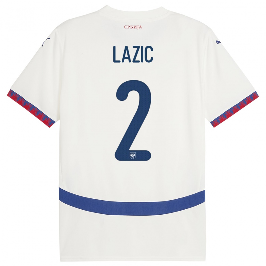 Hombre Camiseta Serbia Uros Lazic #2 Blanco 2ª Equipación 24-26 La Camisa Perú