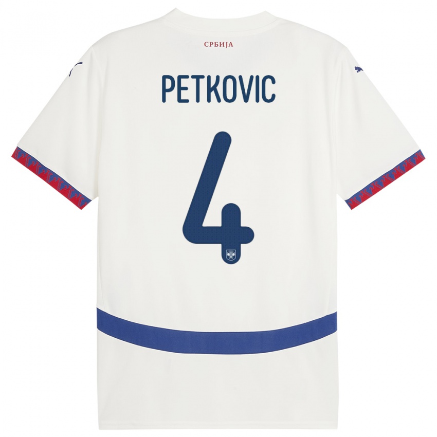 Hombre Camiseta Serbia Nikola Petkovic #4 Blanco 2ª Equipación 24-26 La Camisa Perú