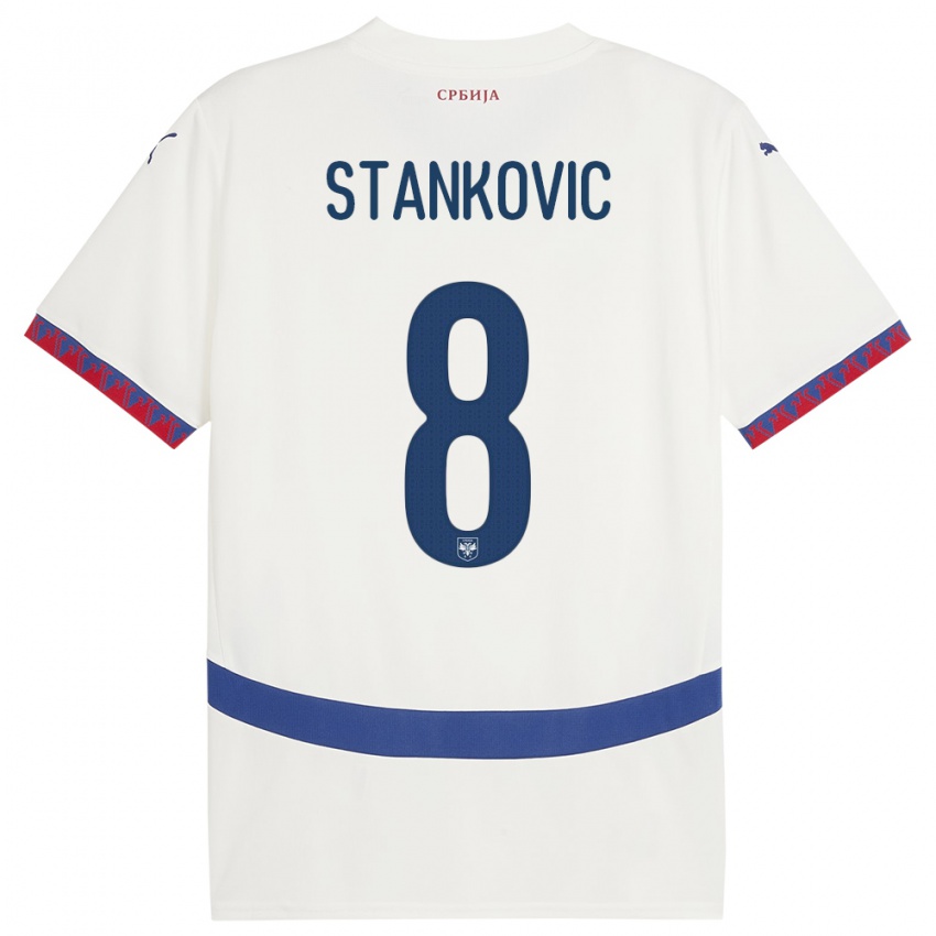 Hombre Camiseta Serbia Nikola Stankovic #8 Blanco 2ª Equipación 24-26 La Camisa Perú