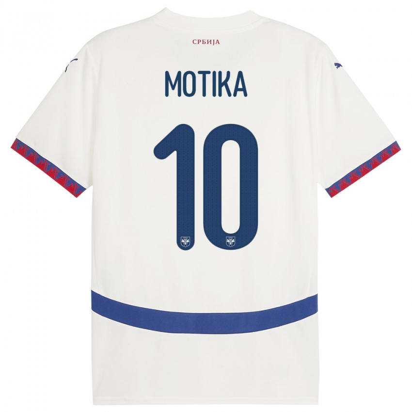 Hombre Camiseta Serbia Nemanja Motika #10 Blanco 2ª Equipación 24-26 La Camisa Perú