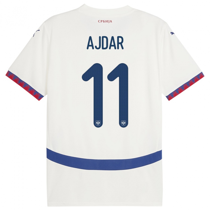 Hombre Camiseta Serbia Ognjen Ajdar #11 Blanco 2ª Equipación 24-26 La Camisa Perú