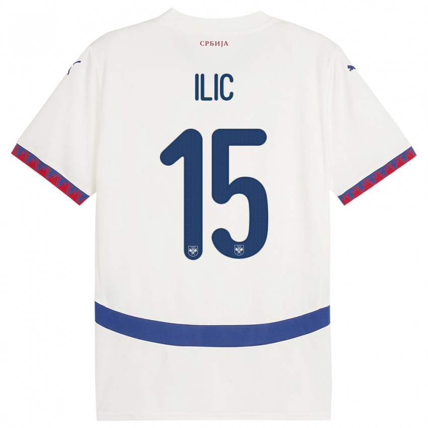 Hombre Camiseta Serbia Mihajlo Ilic #15 Blanco 2ª Equipación 24-26 La Camisa Perú