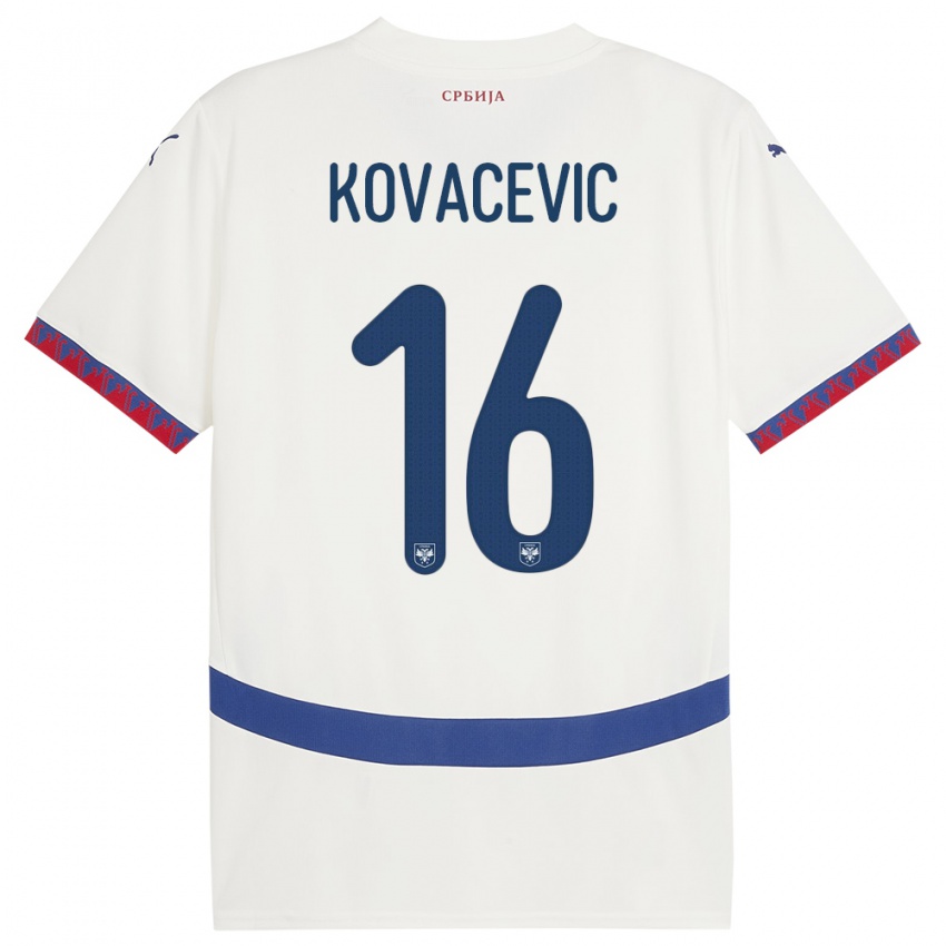 Hombre Camiseta Serbia Bojan Kovacevic #16 Blanco 2ª Equipación 24-26 La Camisa Perú