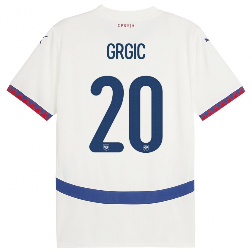 Hombre Camiseta Serbia Dario Grgic #20 Blanco 2ª Equipación 24-26 La Camisa Perú