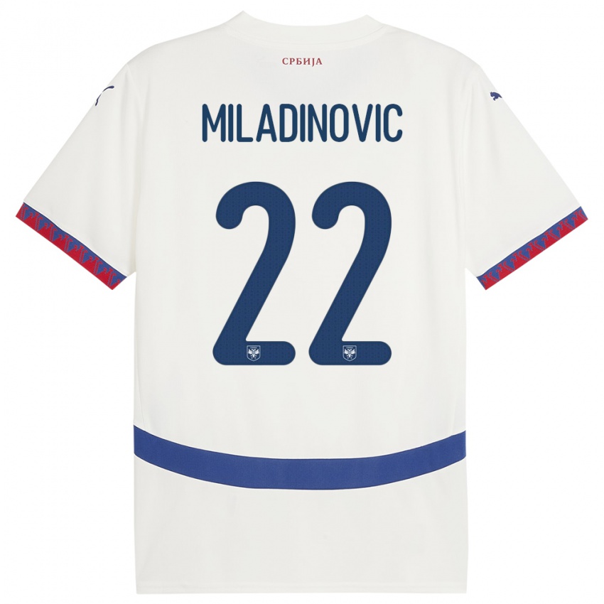 Hombre Camiseta Serbia Igor Miladinovic #22 Blanco 2ª Equipación 24-26 La Camisa Perú