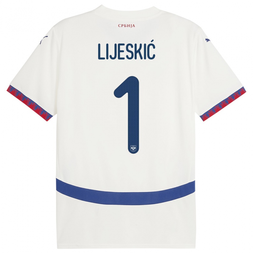 Hombre Camiseta Serbia Luka Lijeskic #1 Blanco 2ª Equipación 24-26 La Camisa Perú