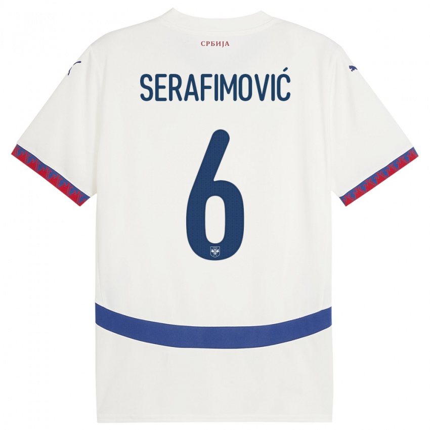 Hombre Camiseta Serbia Vojin Serafimovic #6 Blanco 2ª Equipación 24-26 La Camisa Perú