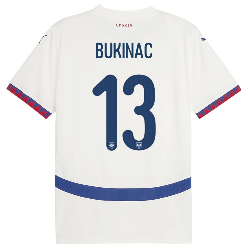 Hombre Camiseta Serbia Stefan Bukinac #13 Blanco 2ª Equipación 24-26 La Camisa Perú