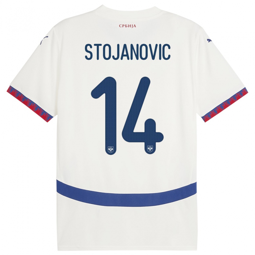 Hombre Camiseta Serbia Matija Stojanovic #14 Blanco 2ª Equipación 24-26 La Camisa Perú