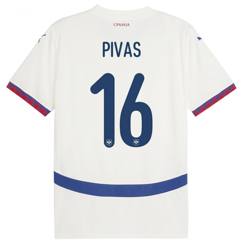 Hombre Camiseta Serbia Miodrag Pivas #16 Blanco 2ª Equipación 24-26 La Camisa Perú