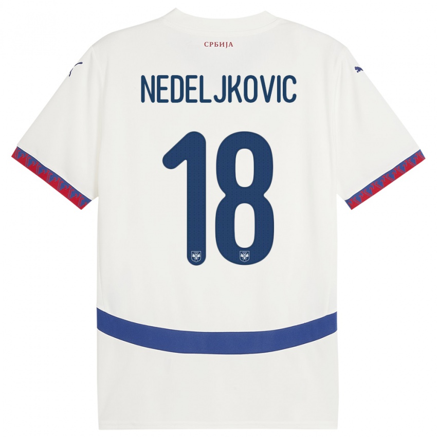 Hombre Camiseta Serbia Kosta Nedeljkovic #18 Blanco 2ª Equipación 24-26 La Camisa Perú